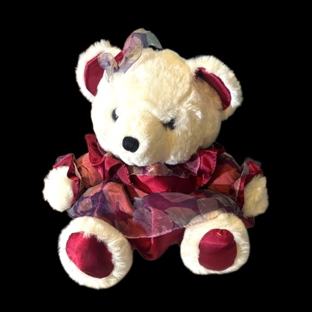Vintage Lane Christmas Elegant Cream and Red Stuffed Girl Bear